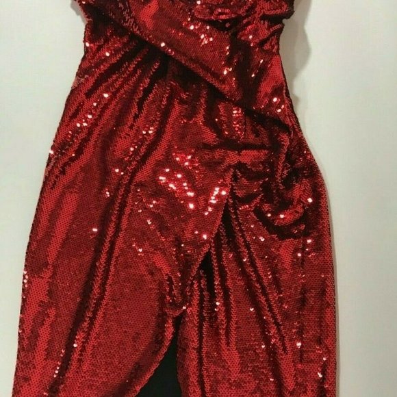 SOLD! AW15 Red Wrpeffect Sequined Crepe Halterneck Dress - Picture 7 of 11